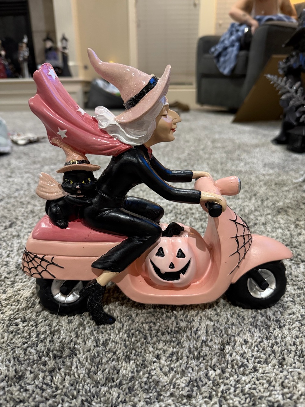 Halloween Witch on Pink Scooter Figurine - Decorative Home Accent